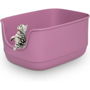 Gefryco Large Cat Litter Box with High Sided 24.6"x18.3"x12.2" - Jumbo Extra Large Open Anti - Splashing High Wall for Multiple Cats (Pink)