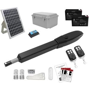 JUJIANG C026 Solar Gate Opener with Batteries & Solar Panel for Single Swing Gates Up to 770lb 16FT Automatic Gate Openers with Remote Complete Kit Medium Duty Automatic Gate Openers Solar Powered