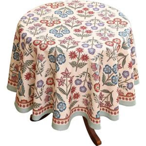 French Linen Round Tablecloth,Vintage Multiple Prints Table Cloth,Soft and Durable Tablecloths,Decor Table Cover for Kitchen,Dining,Tea Party,Home,Christmas,Diameter 55"