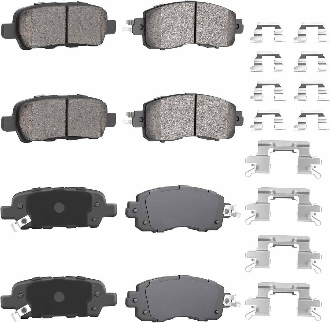 Front Ceramic Rear Semi-metallic Disc Brake Pads Set for Nissan Altima 2013 2014 2015 2016 2017 2018 2019 Set of 8 (With Hardware)