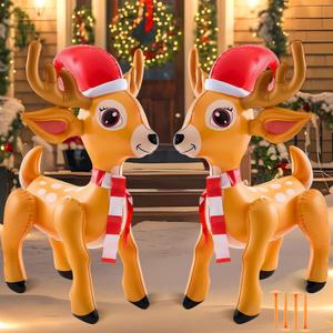 Liliful 2 Pcs Giant Inflatable Reindeer Inflatable Christmas Standing Reindeer Deer 36 x 25 Inch Blow up Animals Decorations for Xmas Party Lawn Decorations Gift (Christmas)