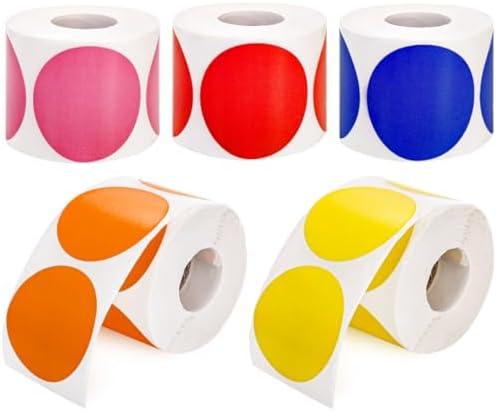 ZAVOOS 2500 Pieces 2 Inch Colored Dot Stickers, Adhesive Round Color Coding Label, 5 Assorted Colors Solid Circle Dots for Office, Home, Inventory, File Classification