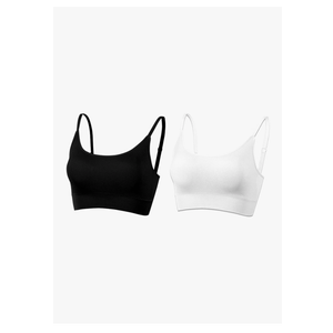 AMRIY Womens Sports Bras for Women Light Support Padded Workout Bras for Women Supportive Seamless Women\'s Wireless Yoga Bra, White and Black, L