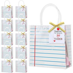 Frienda 24 Pcs Teacher Appreciation Gift Bags with Measuring Tape Ribbon Thank You Tags Clear PVC Notebook Style Gift Bags with Handle for Graduation End of Year Back to School Classroom Celebration