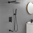 ROVOGO Bathtub Shower Faucet Set with Valve, Shower System with Tub Spout, 10-in. Rain Shower and Handheld, Square Shower Fixtures All Metal Wall Mount, Black