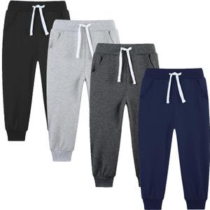 4 Pack Toddler and Kids Boys Sweatpants Joggers Cotton Active Soft Joggers Pants with Functional Drawstring, Size 3T