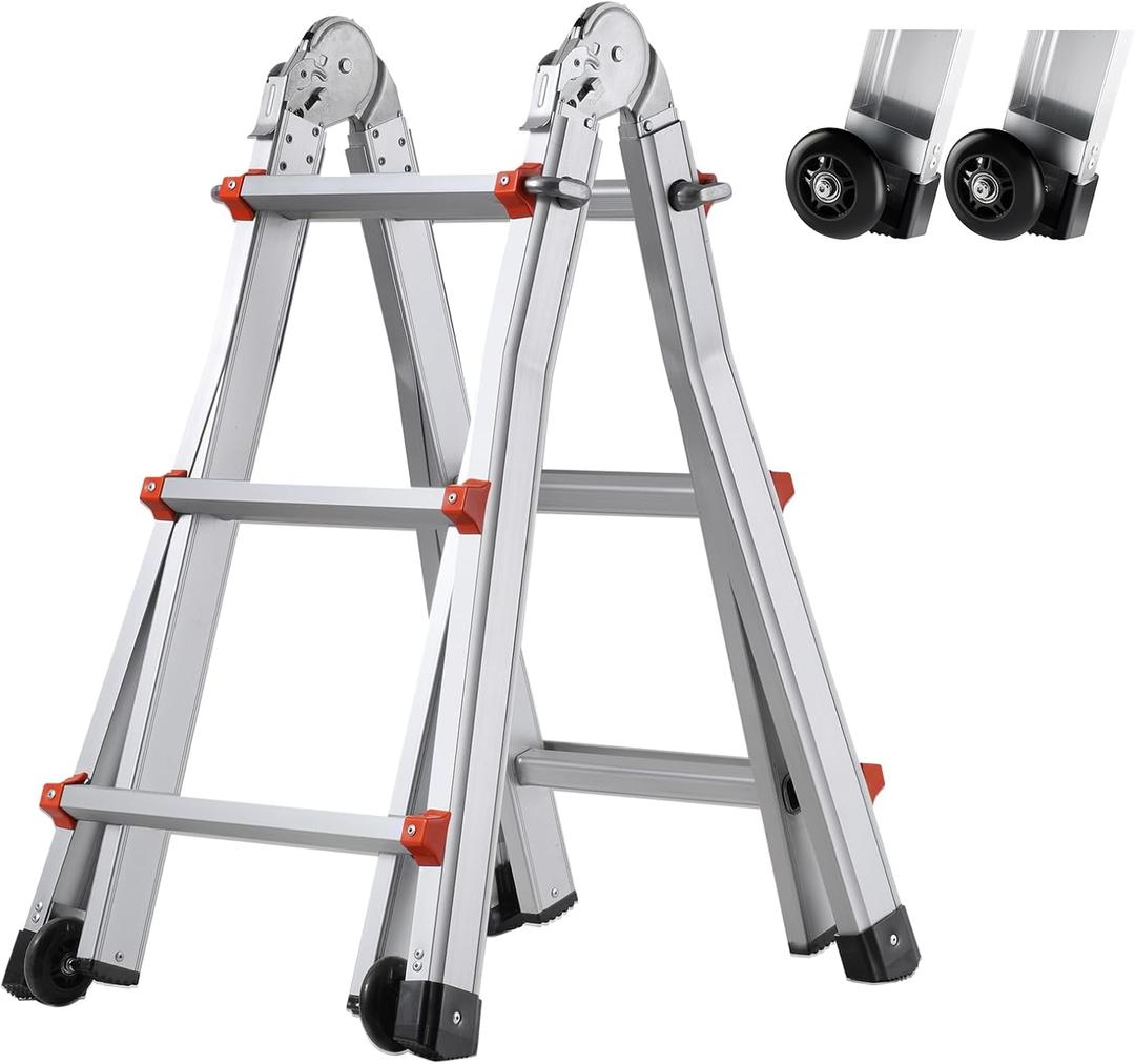 VEVOR 9.5 FT Telescoping Ladder - Compact & Portable Aluminum Extension Ladder, 330lb Load Capacity for Home, Roof, Stairs, Indoor & Outdoor Use