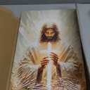 2D No Texture Jesus Canvas Wall Art with Holding Cross, Cross Paint Stripe Painting Poster, Christian Wall Decor, Jesus Picture for Wall Living Room Church Bedroom Home Decoration 12*18 in (Stretched Canvas on A Wooden Frame)