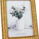 Cuspin 5x7 Gold Picture Frame, Ornate Decorative Rattan Resin Photo Frame, Gold Frames Braided Design for Tabletop Display or Wall Hanging, Elegant Home Decor