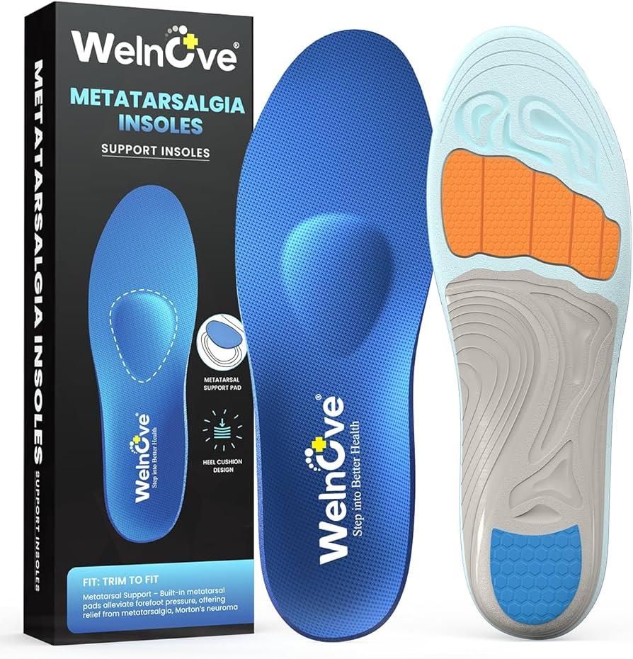 Welnove Arch Support Inserts with Metatarsal Pads, Metatarsal Insoles for Metatarsalgia, Mortons Neuroma Relief,Ball of Foot Pain, Plantar Fasciitis Insoles for Women&Men for Standing All Day-L