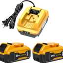 2Pack 8.0Ah Battery Replacement for Dewalt 20V MAX Battery,with DCB112 Charger,Compatible with DCB200 DCB201 DCB203 DCB206