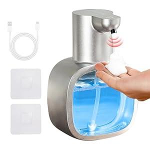 DODO MEKIA Automatic Foaming Soap Dispenser, 17oz/ 500ml Touchless Rechargeable with 4-Level Adjustable & IPX5 Waterproof - Level Display for Wall/ Tabletop Use in Bathroom, Kitchen, Silver