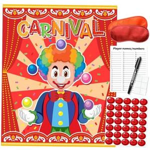 PINGAMOO Carnival Party Games, Pin The Nose On The Clown, Carnival Circus Theme Birthday Party Activities Games Decorations Supplies Favors for Classroom Activities Adults Boy Girls 35 Guests