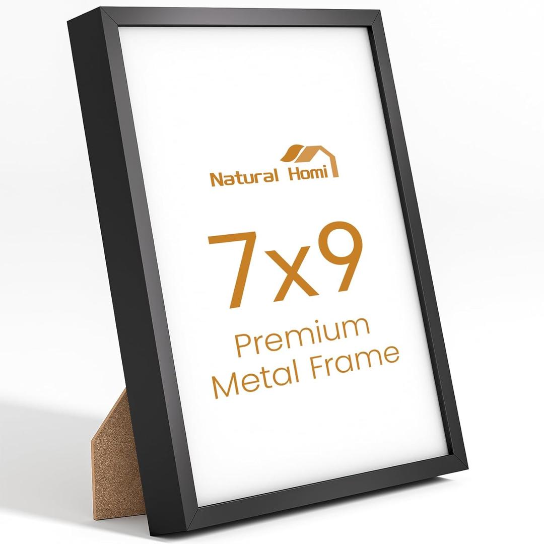 7x9 Aluminum Metal Picture Frame,Tempered Glass Black Photo Frame 7x9 for Family Photo,Posters,Art,Document to Wall Mount Horizontally or Vertically