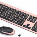 seenda Rechargeable Wireless Keyboard Mouse Combo Full Size Cordless Keyboard & Mouse Sets with Build-in Lithium Battery Ultra Thin Quiet Keyboard Mice (Rose Gold & Black)