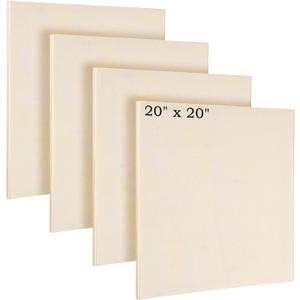 Aodaer 4 Pack Wood Panels 20 x 20 Inch Wooden Panels Canvas Unfinished Craft Wood Boards Panel for Art Crafts Acrylic and Oil Painting Pouring DIY Projects