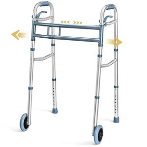 Medical king Walkers for Seniors Aluminum Lightweight Walker with Wheels, Adjustable Width and Height, Folding Walker for Elderly, Handicapped, Disabled 2 Wheels in Front