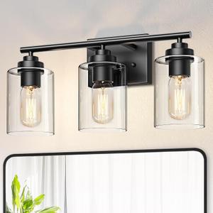 Bathroom Light Fixtures Over Mirror,3-Light Wall Sconce Vanity Lights for Bathroom,Vanity Lighting Fixtures,Black