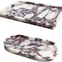 Real Luxurious Natural Marble Vanity Tray Genuine Marble Storage Tray for Home Decor Stone Tray for Bathroom/Kitchen/Vanity/Dresser Non-Resin/Non-Ceramic/Viola Oval Set (11" x 7.5" x 0.7")