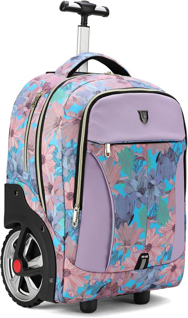 Rolling Backpack with Wheels for Business, Travel & Commute - Carry On with Laptop Compartment, Fits 15.6 Inch Laptop - Wheeled Backpack for Adults (Pink, 20inch)
