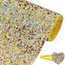 Pack of 2 Greatdiy Sparkly Gold Chunky Glitter Fabric Roll 12 x 52 Inch, Shiny Autumn Faux Leather Material for Crafts, Bows, Earrings (18060#5)