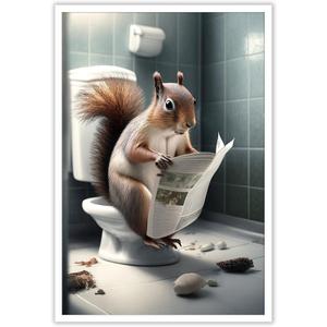 KOEUIRW Funny Squirrel Bathroom Canvas Wall Art Cute Squirrel In Toilet Posters Black and White Animal Prints Painting Maximalist Mid Century Modern Aesthetic Wall Decor for 24x36in Unframed