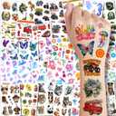 Temporary Tattoos for Kids - 320 Mixed Styles (36 Sheets) Tattoo Stickers Set for Boys and Girls, Car Dinosaur Hawaii Mermaid Watercolor Animals Tattoos for Kids Birthday Party Supplies