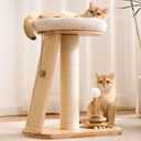 HITTITE Solid Wood Cat Tree Tower, Cat Scratching Post with Bed, 27" Small Cat Tree, Compact Cat Tower with Scratching Pad and Removable Cat Bed, Modern Cat Tower for Indoor Cats Large Adult. (White)