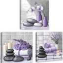 DOARTDO 3 Piece Canvas Wall Art Zen Spa Themed Bathroom Wall Decor Zen Stones Painting with Candles Towels Lavender Orchids Prints Home Office Decor Framed (Purple, (12"x12"x3 Pieces))