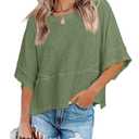Sovelen Women's Summer Casual Crewneck Batwing Half Sleeve T-Shirts Solid Color Loose Fit Cute Basic Flowy Tops Tees Blouses Blackish Green, S