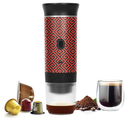 Coffee Maker Gift Set for Travel, Battery Powered Portable Electric Espresso Machine for Camping, Rechargeable Coffee Maker Self Heating with Ground Coffee & Capsule for RV, Hiking (Red mix Black)