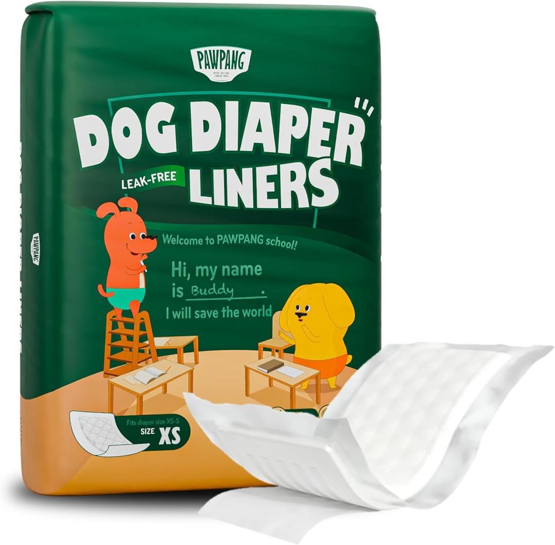 PAWPANG Disposable Dog Diaper Liners Booster Pads for Male & Female Dogs, 100ct, 5 Sizes Options, Doggie Diaper Inserts fit Most Types of Dog Diapers - Pet Belly Bands & Male Wraps (X-Small(100ct))