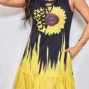 Summer Dresses: Rope Tie Neck Sleeveless Pockets Sundresses - Chic & Casual Dress for Women on Beach Time (S, Black/Yellow)