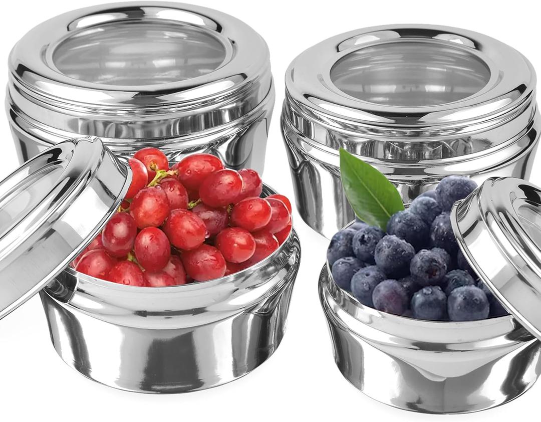 Stainless Steel Airtight Food Storage Containers with See Through Lid Dry fruits Storage Box, Perfect For Camping Trips, Lunches, Leftovers, Salads (30 Oz, 24 Oz, 17 Oz, 12 Oz)