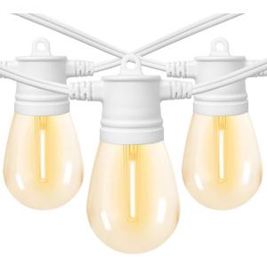 SUNTHIN White String Lights, 48ft White Outdoor Lights with 16 1W Shatterproof LED Bulbs for Patio, Garden, Backyard, Porch, Cafe, Deck, Wedding, Party