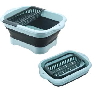 11L2.91 Gallon Collapsible Dish Basin with Drain Plug, Space Saving Outdoor Multiuse Foldable Sink Tub, Dishpan, Portable Kitchen Storage Tray for Vegetable Washing, Camping, RV (Green)