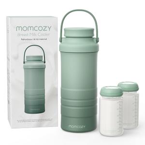 Momcozy 22oz Portable Breast Milk Cooler for Outdoor, Life Saver with 360 Total Cooling for 24 Hours, Larger Capacity Travel Breastmilk Chiller with 2pcs Baby Bottles for Breastmilk Storage, Green