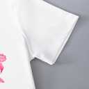 Girl's Letter Bow Graphic Tees Short Sleeve Crewneck Cute Shirts for Teen Girls Trendy (White)