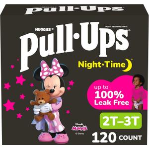 Pull-Ups Girls' Nighttime Potty Training Pants, Training Underwear, 2T-3T (16-34 lbs), 120 Ct 4-Pack