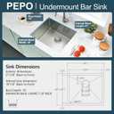 PEPO 21x18 Undermount Kitchen Sink, 16 Gauge Stainless Steel Single Bowl with Strainer, Handmade Bar Prep Sink for RV and Outdoor, 21x18x10inch