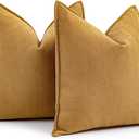MIULEE Pack of 2 Mustard Yellow Decorative Pillow Covers 24x24 Inch Soft Chenille Luxurious Couch Throw Pillows Boho Cushion Covers Euro Shams Elegant Design for Sofa Bed Living Room Spring Decor