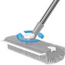 2 x Floor Scrub Brush with Long Handle: 3 in 1 Heavy-Duty Floor Scrubber Brush with Squeegee for Cleaning Tile Bathroom Deck Kitchen Patio - Gray