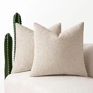 MIULEE 20x20 Inch Decorative Pillow Covers for Couch Bed Set of 2 Textured Boucle Neutral Throw Pillows Oatmeal Accent Solid Cushion Pillowcase Cozy Soft Chair Sofa Livingroom Home Decor