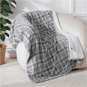 Electric Blanket Heated Throw, 50" x 60" Heated Blanket with 8 Heat Levels & 8 Hours Auto Off, Fast Heating Blankets with ETL & FCC Certification, Grey Plaid