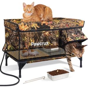 Weatherproof Heated Cat House for Outdoor in Winter, Heated Cat Bed Kitty Shelter with Cat Heating Pad, Insulated & Safe Escape Door, Warm House for Outside Stray Cat(Leaf Color, 16.5"x28"x19.1")