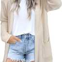 STYLEWORD Women's Fashion Cardigan Sweater Lightweight Open Front Long Casual Beach Kimonos Outfits with Pockets (X-Large, Apricot)