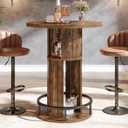 HSH Round Bar Table, 37.4"H Bar Height Bistro Pub Table With 2-Tier Storage, 23.62 Inch
