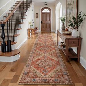 Tangsoo 2.6x8 Washable Runner Rug for Hallways, Non Slip Vintage Runner Rug, Soft Low Pile Long Rug Runner, Print Distressed Carpet Runners for Kitchen Bedroom Entryway Bathroom Living Room