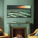 VAYIMDH Ocean Wave Wall Art, Green Sunset Seascape Canvas for Living Room Decor 24"x48"