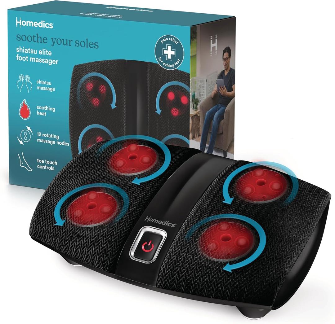 Homedics Shiatsu Select Foot Massager with Heat  Shiatsu Foot Massager with Heat, Therapeutic Kneading & Rolling, 4 Rotational Heads with 12 Massage Nodes, Toe-Touch Control